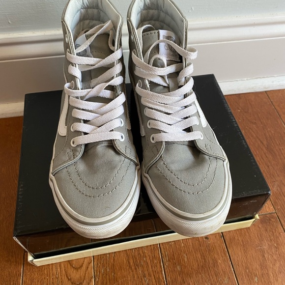 Vans Shoes - High Top Canvas Vans in Light Gray with White Accents